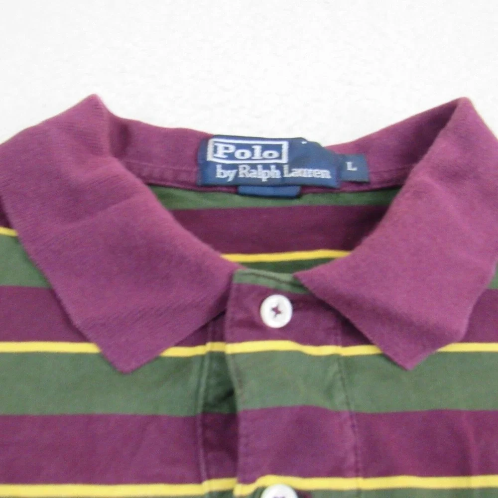 Vintage Polo Ralph Lauren Polo Shirt Mens Large Striped Green Burgundy 90s